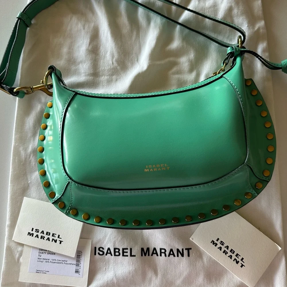 Isabel Marant Oskan Moon Green Shoulder Bag with Gold Accents NWT - Picture 2 of 10